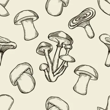 Pattern with artistically drawn mushrooms Illustrazione stock