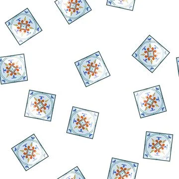 Pattern artistry azulejos ornament tile cartoon vector Stock Illustration
