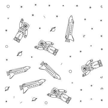 Pattern of astronauts suits with space shuttles and stars Stock Illustration