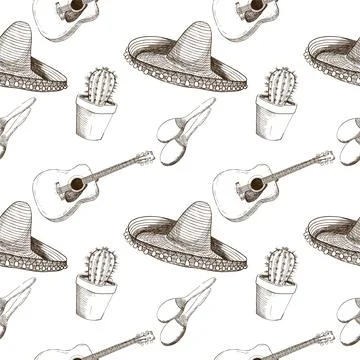 Pattern with attributes of Mexico Stock Illustration