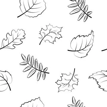 Pattern autumn . Background witch foliage in line style. Vector illustration. Stock Illustration