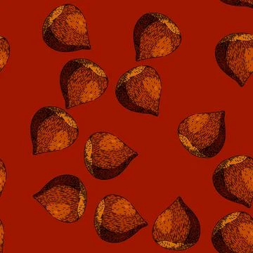 Pattern autumn chestnut sketch hand drawn イラスト素材