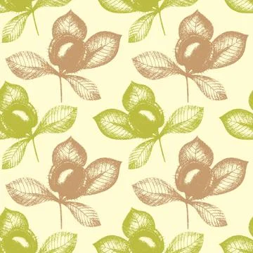 Pattern autumn chestnuts stamp imprints Illustrazione stock