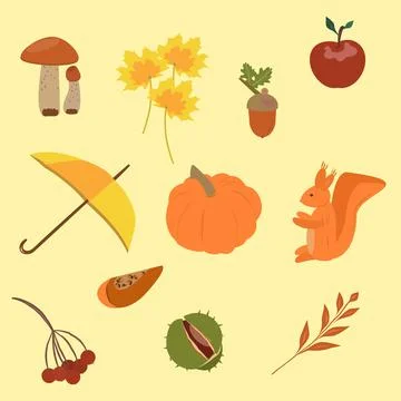 Pattern with autumn items flat, texture Stock Illustration