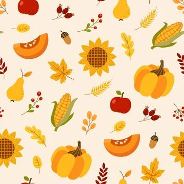 Pattern with autumn leaves and pumpkins for Thanksgiving day. Stockillustratie