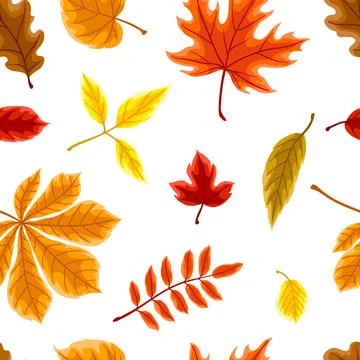 Pattern with autumn leaves. Background with various foliage. Stock Illustration