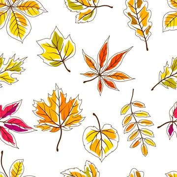 Pattern with autumn leaves. Background with various foliage. Stock Illustration