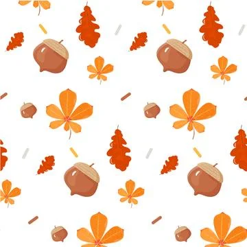 Pattern autumn leaves oak, chestnut, acorn and dash Stock Illustration