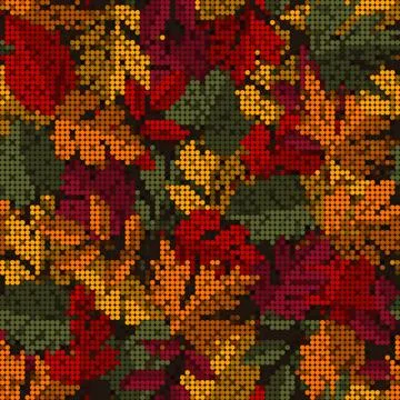 Pattern with autumn leaves. Pixel effect Stock Illustration