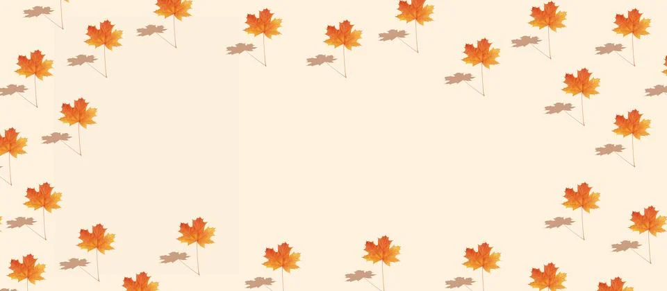 Pattern autumn maple leaf orange-red on orange background in banner format .. Stockfoto's