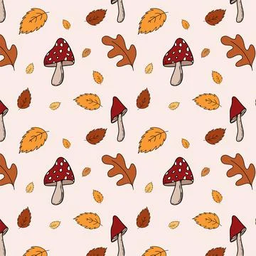 Pattern on the autumn theme forest mushrooms and leaves Illustrazione stock