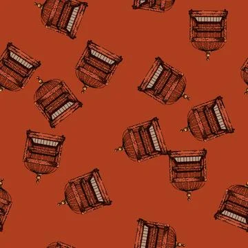 Pattern aviary birdcage sketch hand drawn Stock Illustration