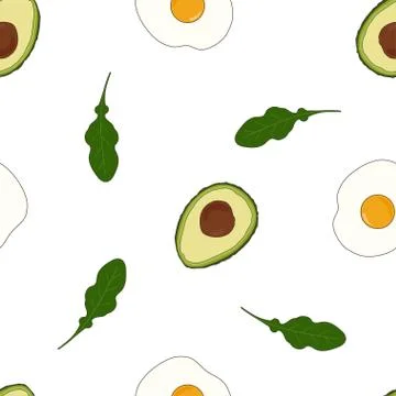 Pattern with avocado and arugula Stock Illustration