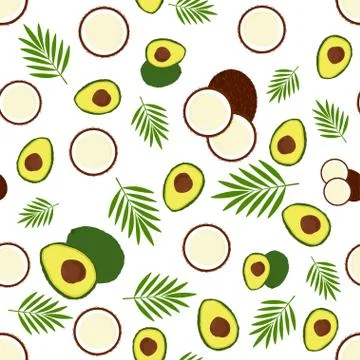 Pattern with avocado and coconut Stock Illustration