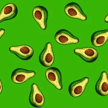 Pattern avocado cut sketch hand drawn illustration Stock Illustration