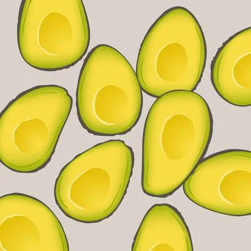 Pattern with avocados. Half avocado? pattern. Food background. Wallpaper, pri 库存插图