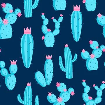 Pattern azure cacti, vector illustration. Stock Illustration
