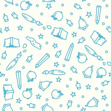 Pattern of back to school with thin line icons school supplies. Education Stock Illustration