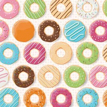 Pattern background with colorful glossy donuts Stock Illustration