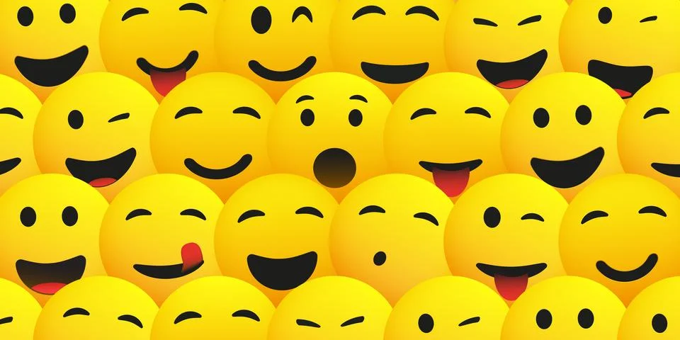 Pattern Background of Dense Crowd of Yellow Emoticons with Various Facial E.. Stock Illustration