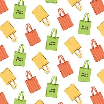 Pattern background with eco-friendly fabric shopping bags 스톡 일러스트