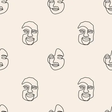 Pattern background faces line art vector Illustrazione stock