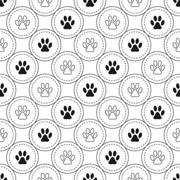 Pattern background with footprints of home pet in circles, diagonal direction Illustrazione stock