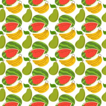 Pattern background with fruit elements,watermelon, banana, mango. Seamless pa Stock Illustration