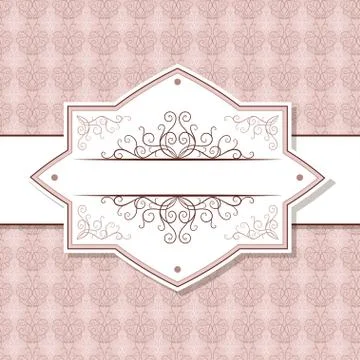 Pattern background with label and ribbon. In beige colors. Stock Illustration