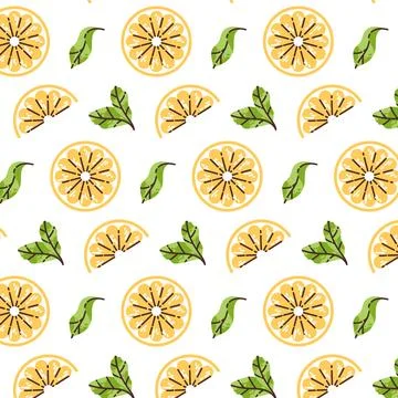 Pattern background with lemon slices and mint. Flat modern vector illustratio Stock Illustration