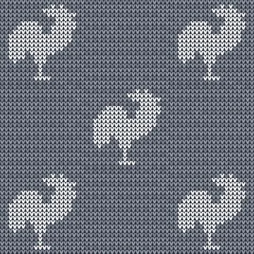 Pattern background roosters. Texture blue cloth. Stock Illustration
