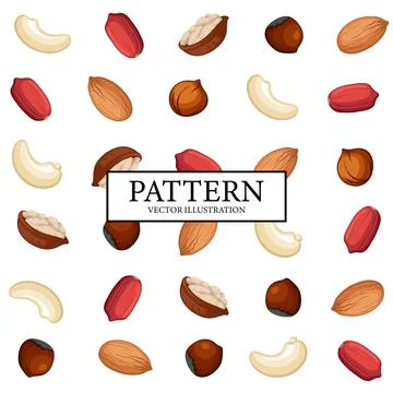 Pattern background set of different nuts - Vector Illustrazione stock