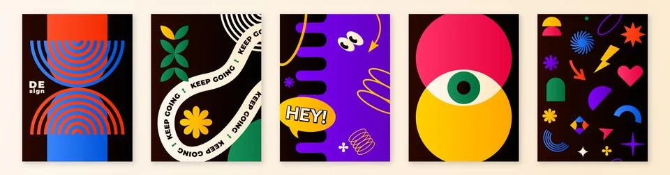 Pattern background set with minimal geometric shapes, vector illustration. .. Stock Illustration