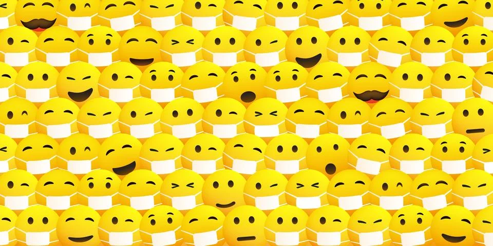 Pattern Background with Various Yellow Emoticons With and Without Medical M.. Stock Illustration
