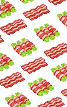 A pattern of bacon wrapped vegetables Asparagus. Food ingredient  Stock Illustration