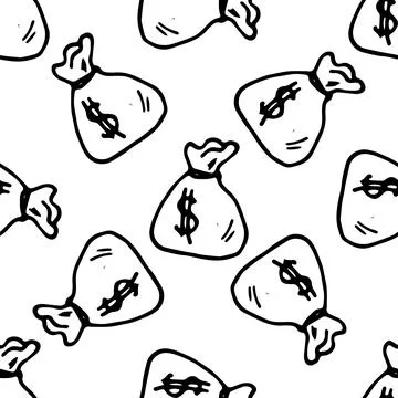 A pattern from a bag with a dollar sign. a seamless pattern of doodle-style Stock Illustration