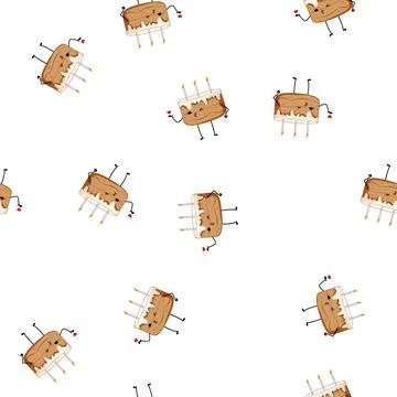 Pattern bakery dessert character cartoon vector Stock Illustration