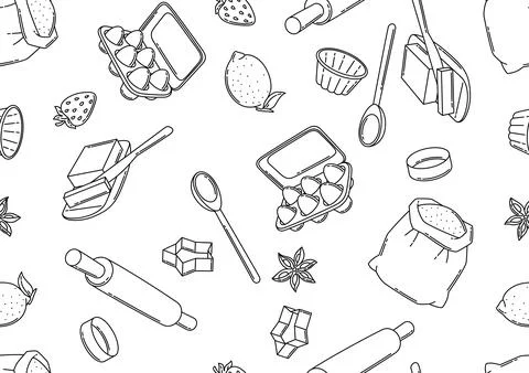 Pattern with bakery utensils. Cooking tools for home and recipe items. Stockillustratie