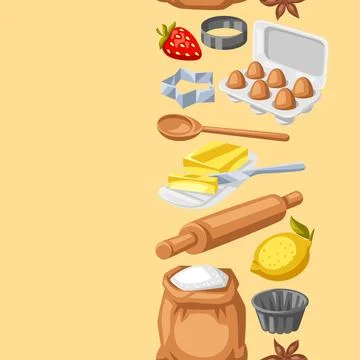 Pattern with bakery utensils. Cooking tools for home and recipe items. Stockillustratie