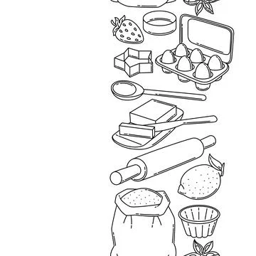 Pattern with bakery utensils. Cooking tools for home and recipe items. Stock Illustration