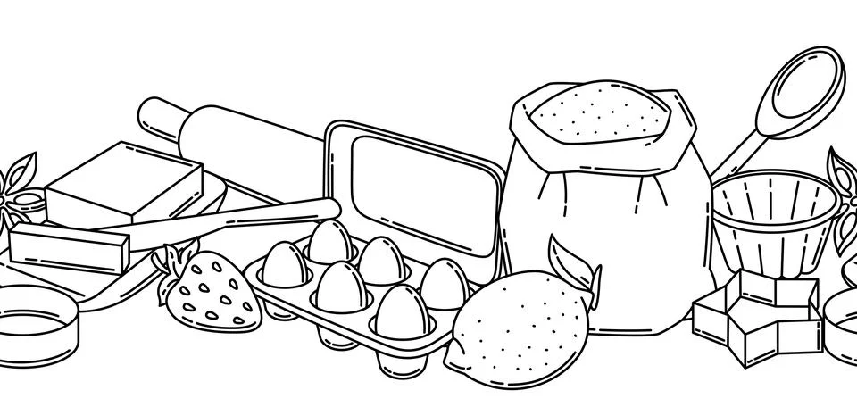 Pattern with bakery utensils. Cooking tools for home and recipe items. Stock Illustration
