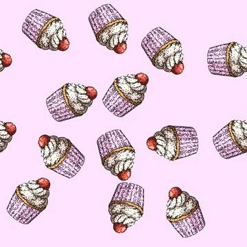 Pattern baking cupcake sketch hand drawn Illustrazione stock