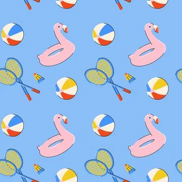 Pattern ball rackets flamingo Stock Illustration