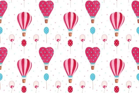 Pattern of balloons and confetti on the white background Stock Illustration