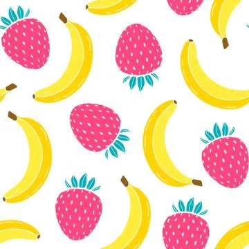 Pattern with bananas and strawberries Stock Illustration