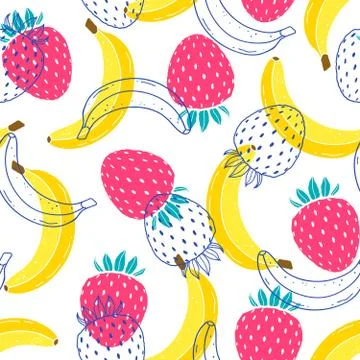 Pattern with bananas and strawberries Stock Illustration