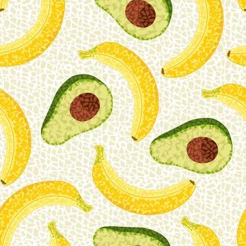 Pattern with bananas, avocado in mosaic style Stock Illustration