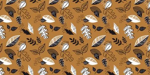 Pattern banner with hand drawn elegant autumn leaves. Design for wallpaper, gift Stock Illustration