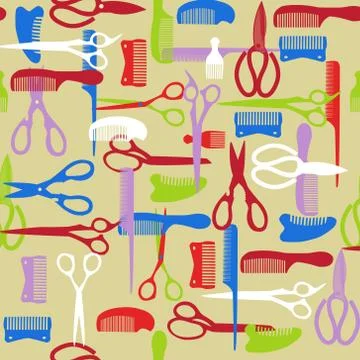 Pattern of barber element. haircutting tool Stock Illustration