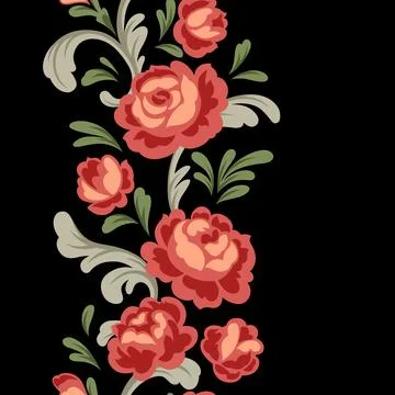 Pattern with baroque flowers. Beautiful decorative vintage plants and leaves. Illustrazione stock